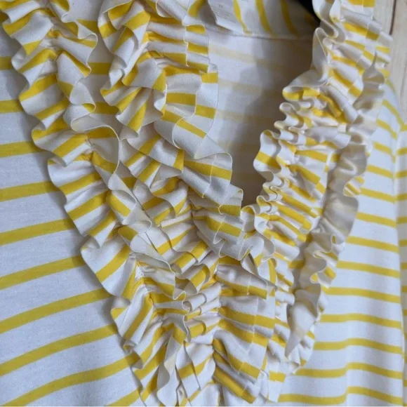 Christina Yellow Stripe Ruffle Neckline Business Casual Sweater - Picture 2 of 5